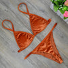 Image of Dark Green Orange Gold Velvet Thong Bikinis Sets