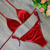 Image of Dark Green Orange Gold Velvet Thong Bikinis Sets