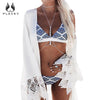 Image of White Floral Halter Thong Swimsuit