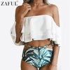 Image of Off The Shoulder Swimwear Ruffle Vintage Bikini Set