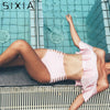 Image of Pink Solid Off Shoulder Bikini Cute Set