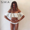 Image of Pink Solid Off Shoulder Bikini Cute Set