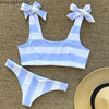 Image of Blue Stripe Bow Knot Bikini Set