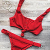 Image of Solid V Neck Bikinis Set
