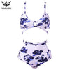 Image of Print High Waist Swimsuit Push Up Retro Bandage Bikini Set