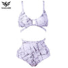 Image of Print High Waist Swimsuit Push Up Retro Bandage Bikini Set
