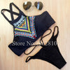 Image of Geometry Black Print High Neck Push Up Bikini Set