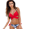 Image of Cross Patchwork Halter Top Print Bikini Set