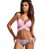 Image of Cross Patchwork Halter Top Print Bikini Set