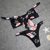 Image of Strapless Retro Floral Swim Suit Off Shoulder Bikinis Set