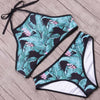 Image of High Neck Print Green Halter Top Brazilian Bikini Set