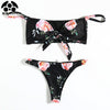 Image of Strapless Retro Floral Swim Suit Off Shoulder Bikinis Set