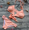 Image of Geometry Printed Pink High Neck Bikinis Set