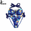 Image of Print Floral Brazilian Push Up Halter Bikini Set