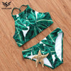 Image of Green Print Halter High Neck Bikini Set
