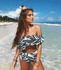 Image of Striped Ruffled Swim Bathing Suit