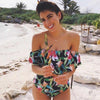 Image of Striped Ruffled Swim Bathing Suit