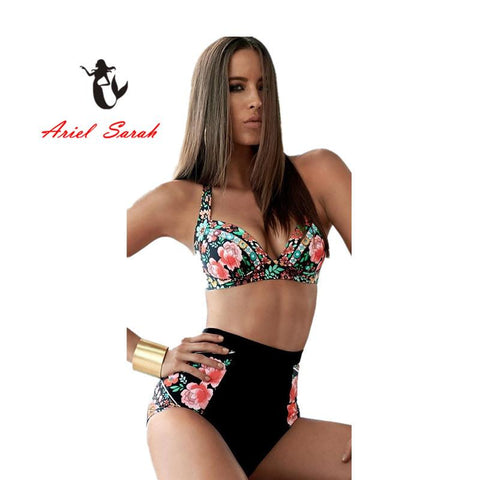 2018 Plus Size  Sexy Print Push Up Bikini Black Set