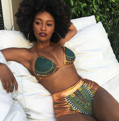 2018 New African Gold Print Two-Pieces Bikini Set
