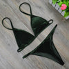 Image of Dark Green Orange Gold Velvet Thong Bikinis Sets