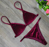 Image of Dark Green Orange Gold Velvet Thong Bikinis Sets