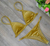 Image of Dark Green Orange Gold Velvet Thong Bikinis Sets