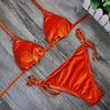 Image of Dark Green Orange Gold Velvet Thong Bikinis Sets