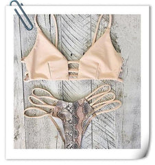 Snake Skin Printed Bikini Set Braid Thong