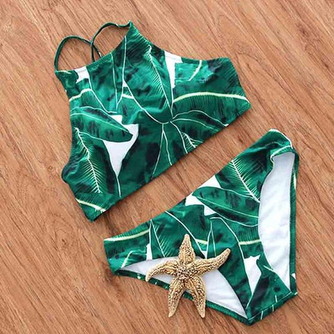 Green Print Halter Top Beach wear Bathing Suits