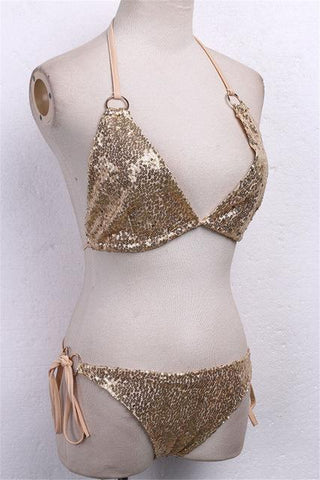 Newest Design Gold Sequins Push-up Padded Bra Bandage Bikini Set Swimsuit Swimwear Bathing wholesale bikini swimsuit