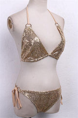 Newest Design Gold Sequins Push-up Padded Bra Bandage Bikini Set Swimsuit Swimwear Bathing wholesale bikini swimsuit