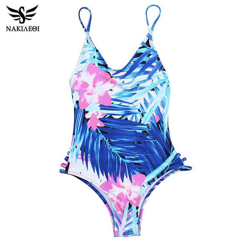 One Piece Green Leaf Bodysuit Bandage Cut Out Beach Bathing Suit  Swimsuit XL