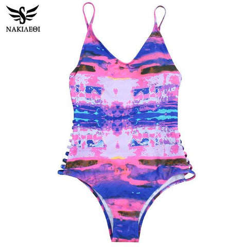 One Piece Green Leaf Bodysuit Bandage Cut Out Beach Bathing Suit  Swimsuit XL