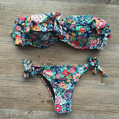 Strapless Floral Print Bikini Set
