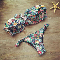 Strapless Floral Print Bikini Set