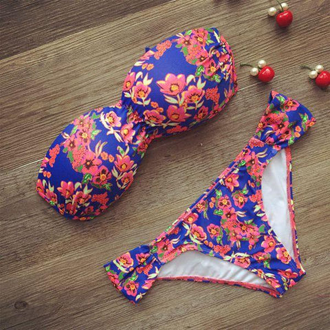 Strapless Floral Print Bikini Set