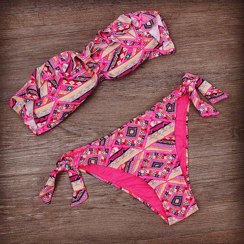 Strapless Floral Print Bikini Set