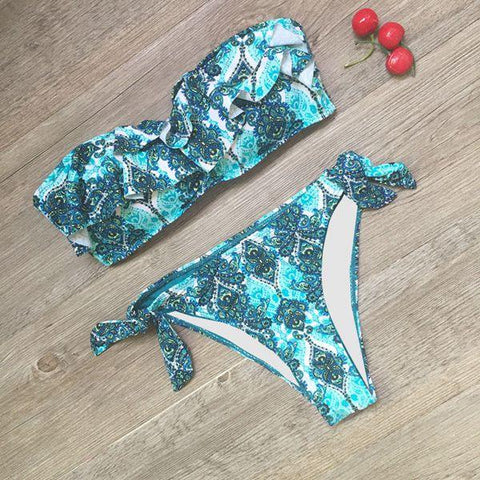 Strapless Floral Print Bikini Set