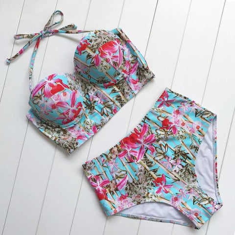 Sexy Floral Print High Waist Bikini Set