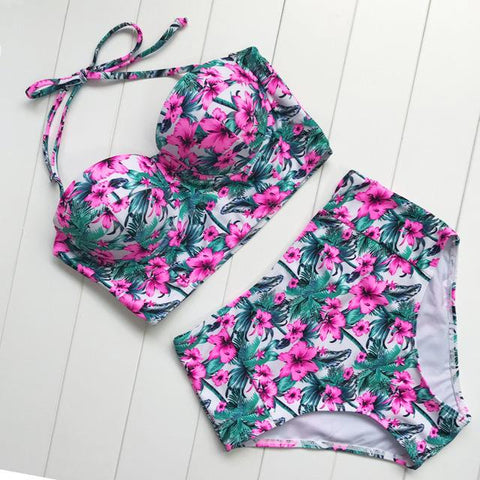 Sexy Floral Print High Waist Bikini Set