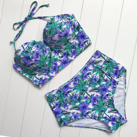 Sexy Floral Print High Waist Bikini Set