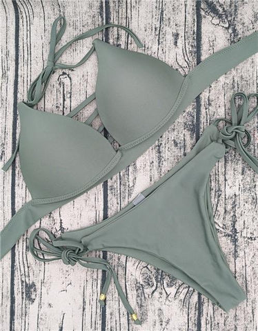 Brazilian Cross Hollow Cross Strap  Push Up  Bikini Set