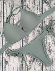 Brazilian Cross Hollow Cross Strap  Push Up  Bikini Set