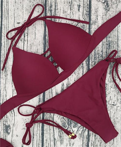 Brazilian Cross Hollow Cross Strap  Push Up  Bikini Set