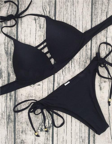 Brazilian Cross Hollow Cross Strap  Push Up  Bikini Set