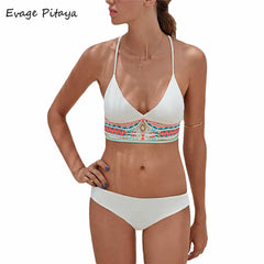 Cut Out White Print Bathing Suits