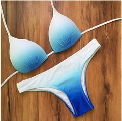 Blue Gradient Sexy Halter Top Bikini Set