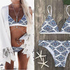 Image of White Floral Halter Thong Push Up Bikini Set