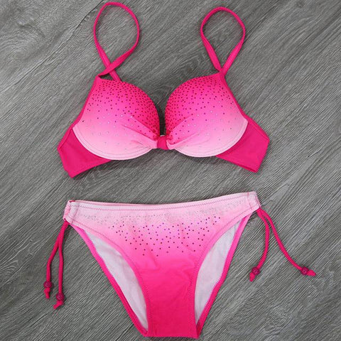 XXL Gradient Push Up  Two Piece Beach Neon Scrunch Bikini Set