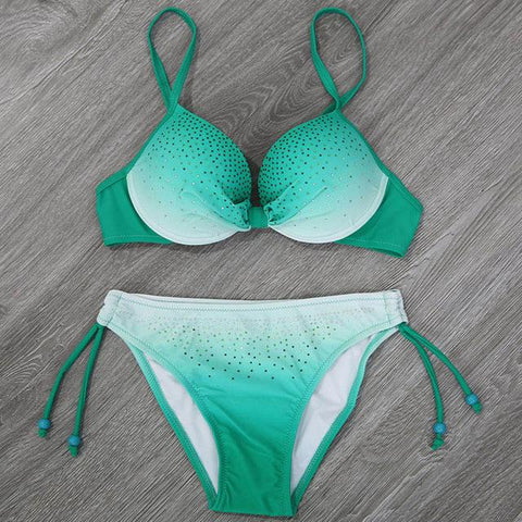 XXL Gradient Push Up  Two Piece Beach Neon Scrunch Bikini Set